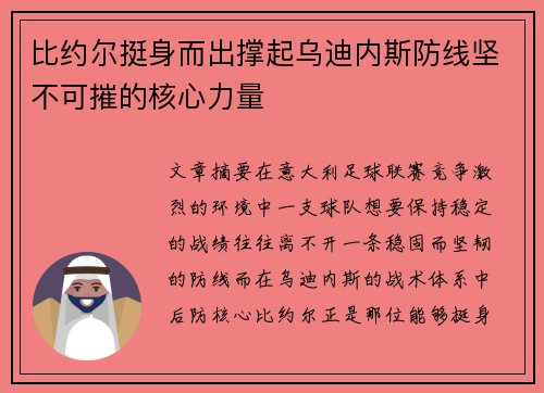 比约尔挺身而出撑起乌迪内斯防线坚不可摧的核心力量